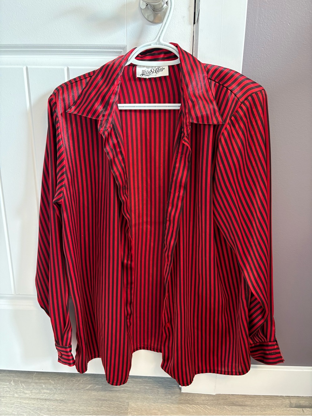 Vintage Yves St Clair Red and Black Striped Button-Up Blouse